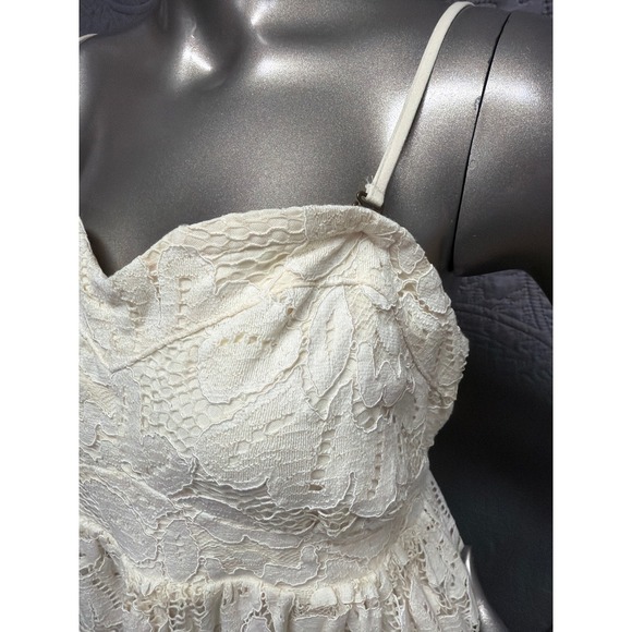 Maeve Anthropologie Ivory Floral Lace Tiered Mini Dress XL Sweetheart Smocked - Picture 6 of 16